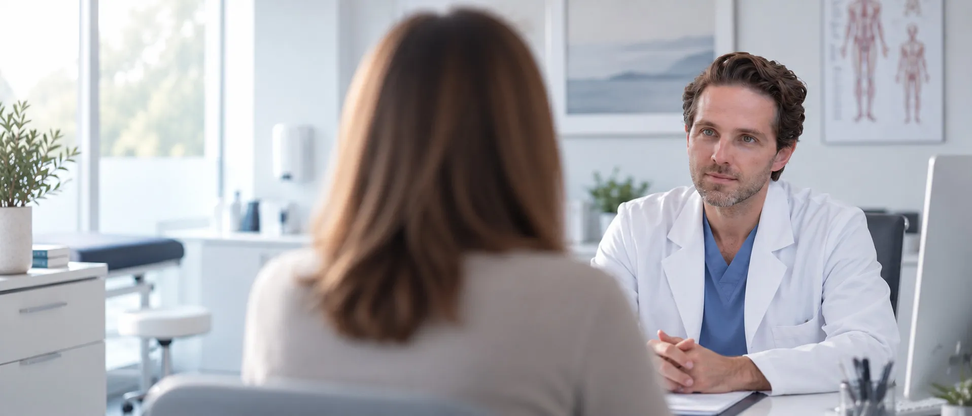 Dr. med. René Raboch im Erstgespräch mit einer Patientin in seinem Behandlungszimmer